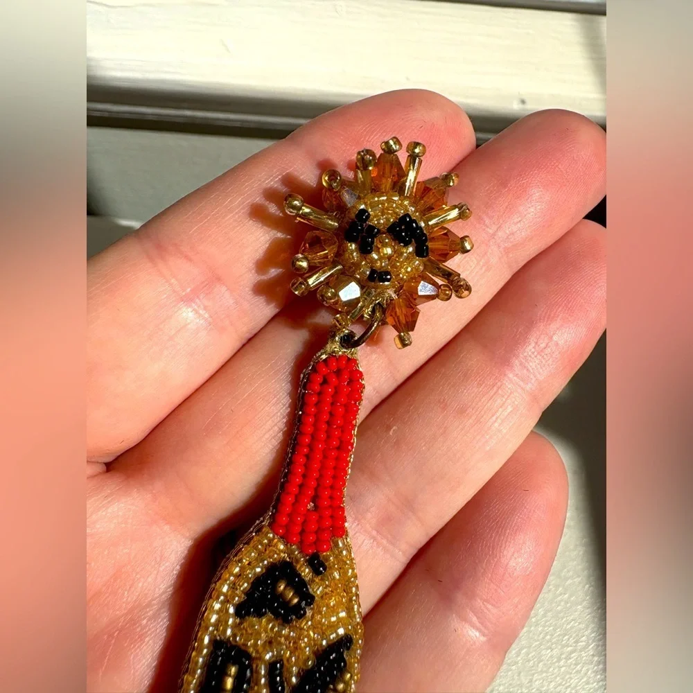 James Ascher Leopard Print Beaded Statement Earrings | Red & Gold | Glamorous - Picture 6 of 7